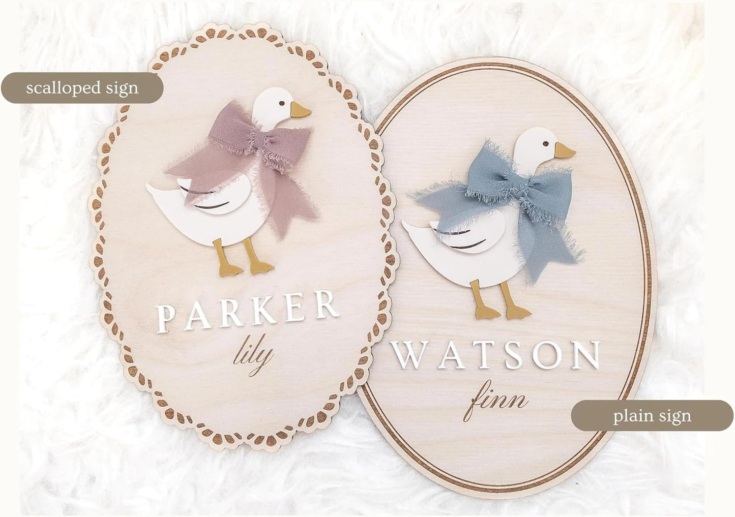 Personalized Goose Baby Name Sign β Custom Wooden Birth Announcement Plaque with Bow, Newborn Hospital Name Reveal Prop, Rustic Baby Nursery Decor, Handmade Gift for New Parents (BBW4)