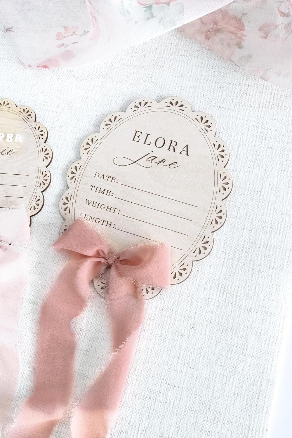 Personalized Baby Name Announcement Sign with Bow β Wooden Birth Stat Plaque for Newborn, Hospital Announcement Board with Ribbon, Baby Girl Nursery Decor, Newborn Keepsake Gift