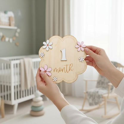 Baby Girl Monthly Milestone Signs, 1-12 Monthly Baby Milestone Girl, Newborn Photography Props Double-Sided, Nursery Decor for Girls (M07)