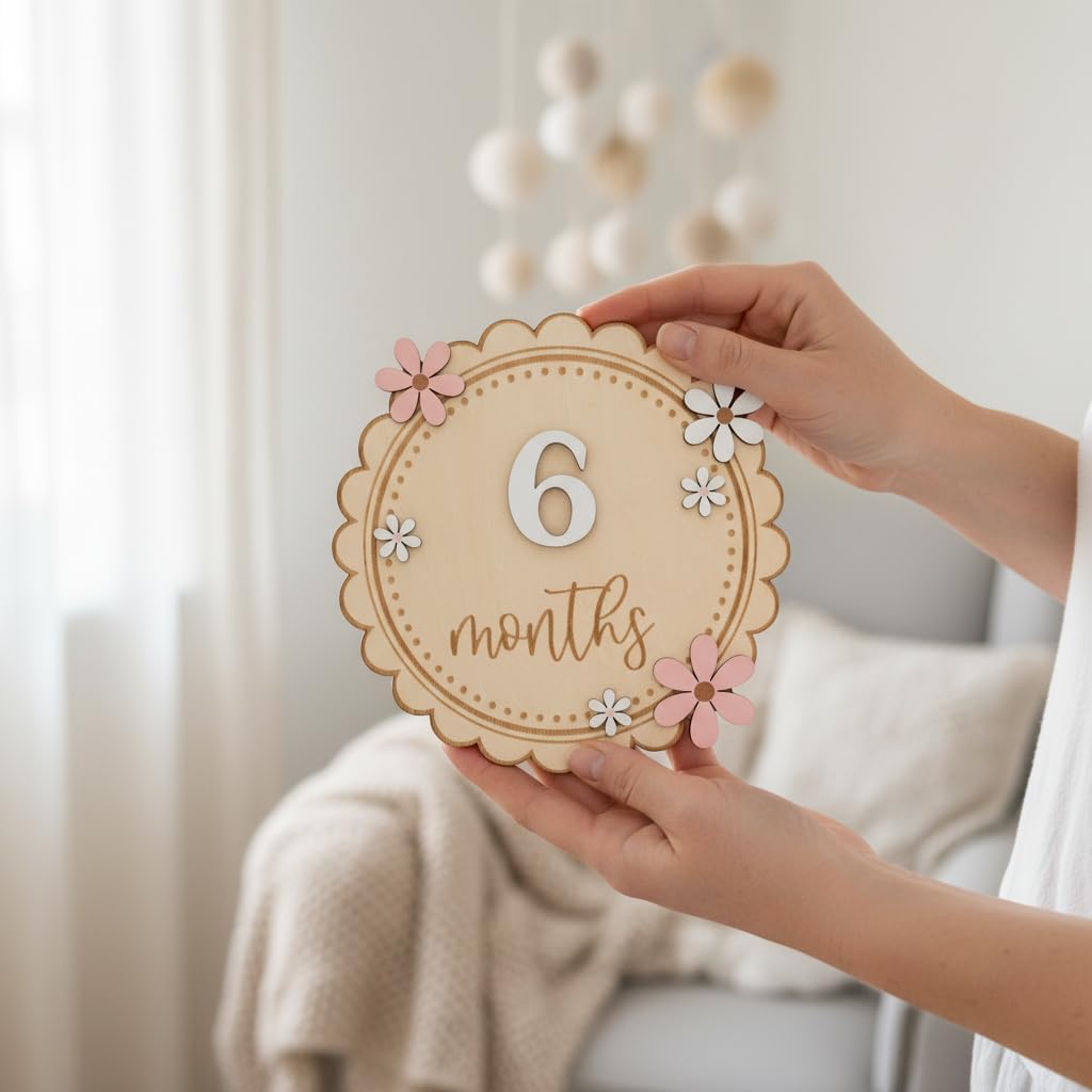 Baby Girl Monthly Milestone Signs, 1-12 Monthly Baby Milestone Girl, Newborn Photography Props Double-Sided, Nursery Decor for Girls (M08)