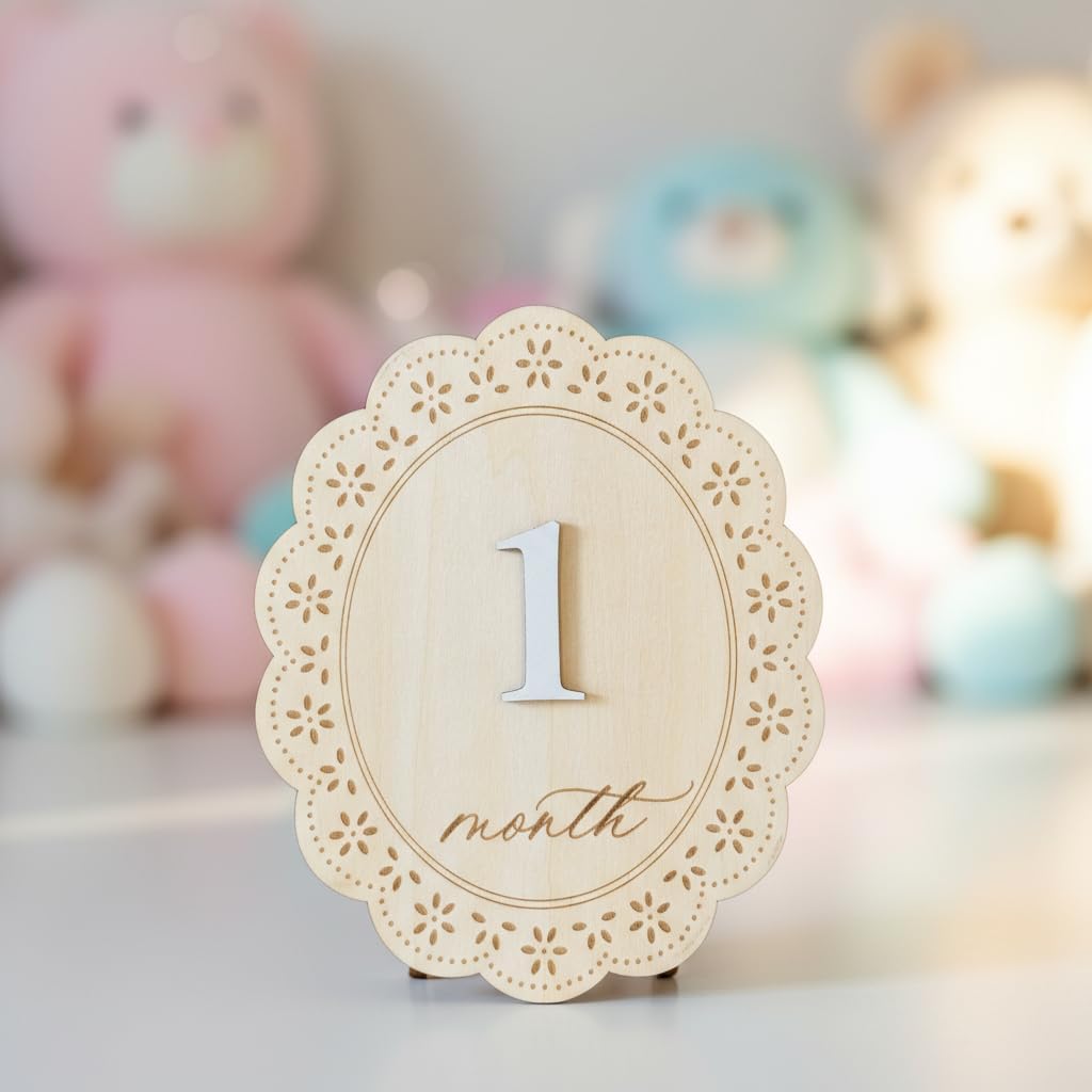 Baby Girl Monthly Milestone Signs, 1-12 Monthly Baby Milestone Girl, Newborn Photography Props Double-Sided, Nursery Decor for Girls (M03)