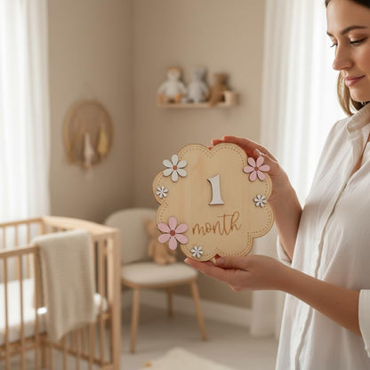 Baby Girl Monthly Milestone Signs, 1-12 Monthly Baby Milestone Girl, Newborn Photography Props Double-Sided, Nursery Decor for Girls (M07)