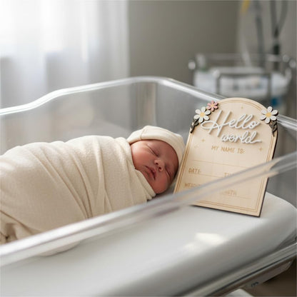 Baby Announcement Sign, Hello World Newborn Sign for Hospital, She’s Here Card, Baby Announcements Ideas, Newborn Photography Props Double-Sided (HW4)