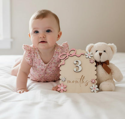 Baby Girl Monthly Milestone Signs, 1-12 Monthly Baby Milestone Girl, Newborn Photography Props Double-Sided, Nursery Decor for Girls (M02)