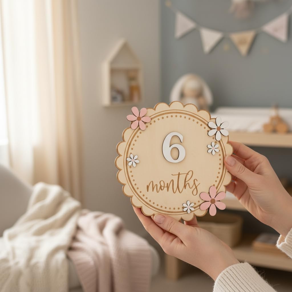 Baby Girl Monthly Milestone Signs, 1-12 Monthly Baby Milestone Girl, Newborn Photography Props Double-Sided, Nursery Decor for Girls (M08)