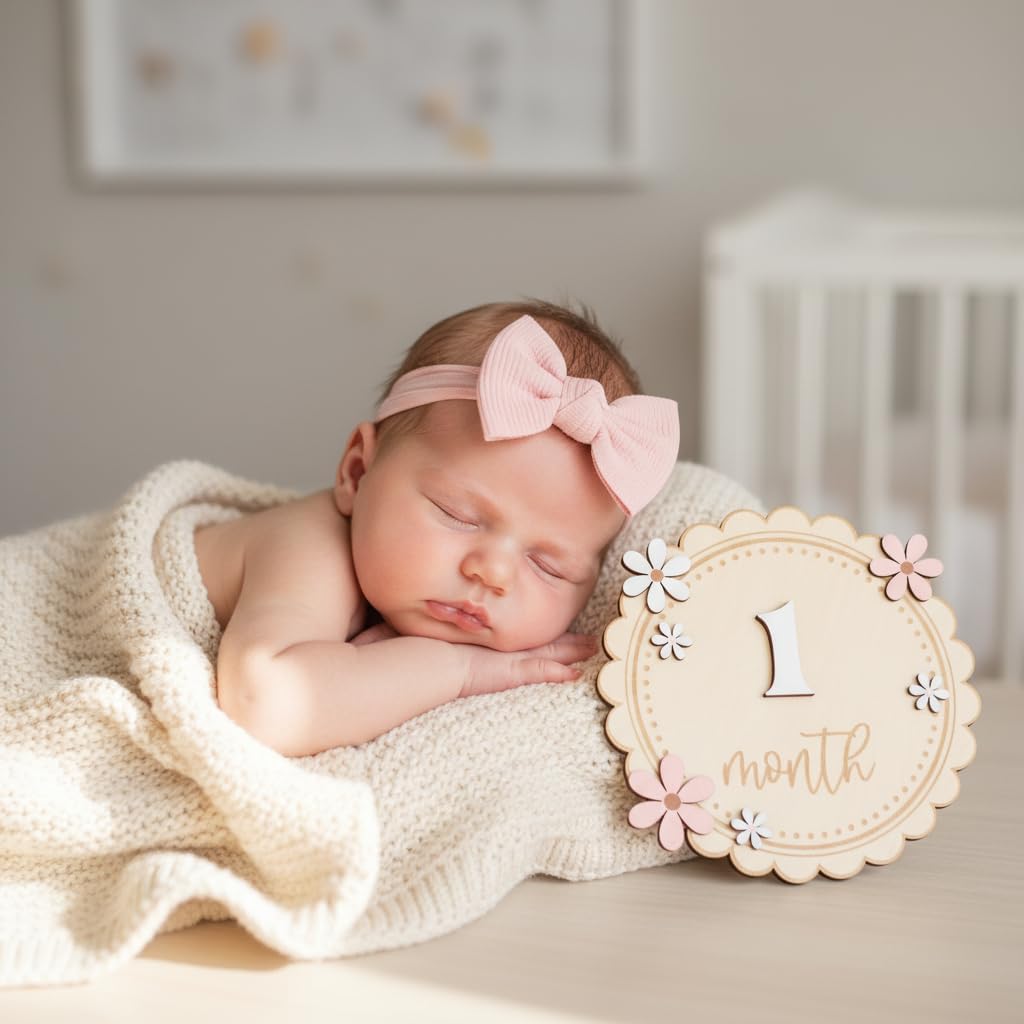 Baby Girl Monthly Milestone Signs, 1-12 Monthly Baby Milestone Girl, Newborn Photography Props Double-Sided, Nursery Decor for Girls (M08)