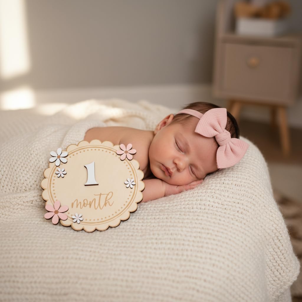Baby Girl Monthly Milestone Signs, 1-12 Monthly Baby Milestone Girl, Newborn Photography Props Double-Sided, Nursery Decor for Girls (M08)
