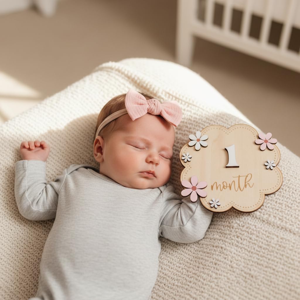 Baby Girl Monthly Milestone Signs, 1-12 Monthly Baby Milestone Girl, Newborn Photography Props Double-Sided, Nursery Decor for Girls (M07)