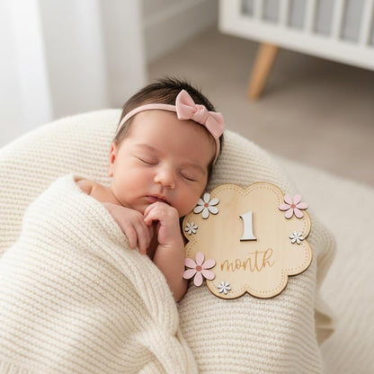 Baby Girl Monthly Milestone Signs, 1-12 Monthly Baby Milestone Girl, Newborn Photography Props Double-Sided, Nursery Decor for Girls (M07)