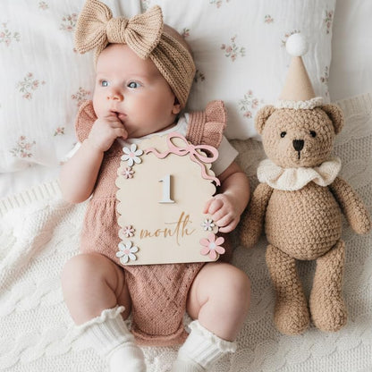 Baby Girl Monthly Milestone Signs, 1-12 Monthly Baby Milestone Girl, Newborn Photography Props Double-Sided, Nursery Decor for Girls (M02)