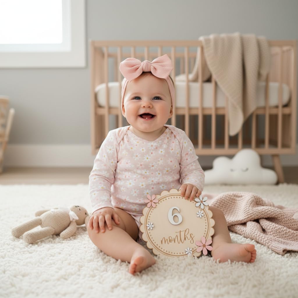Baby Girl Monthly Milestone Signs, 1-12 Monthly Baby Milestone Girl, Newborn Photography Props Double-Sided, Nursery Decor for Girls (M08)