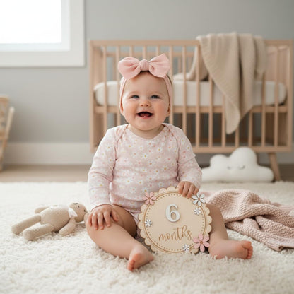 Baby Girl Monthly Milestone Signs, 1-12 Monthly Baby Milestone Girl, Newborn Photography Props Double-Sided, Nursery Decor for Girls (M08)