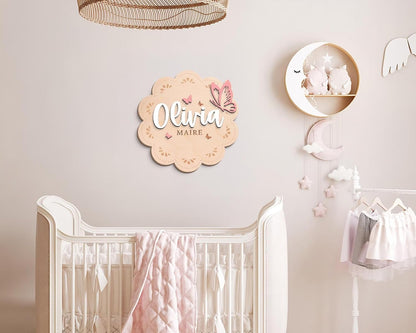 Butterfly Baby Name Sign – Personalized Wooden Birth Announcement Plaque, Custom Baby Name Reveal Sign for Hospital, BabyShower Gift, Newborn Keepsake Nursery Decor (BBW5)