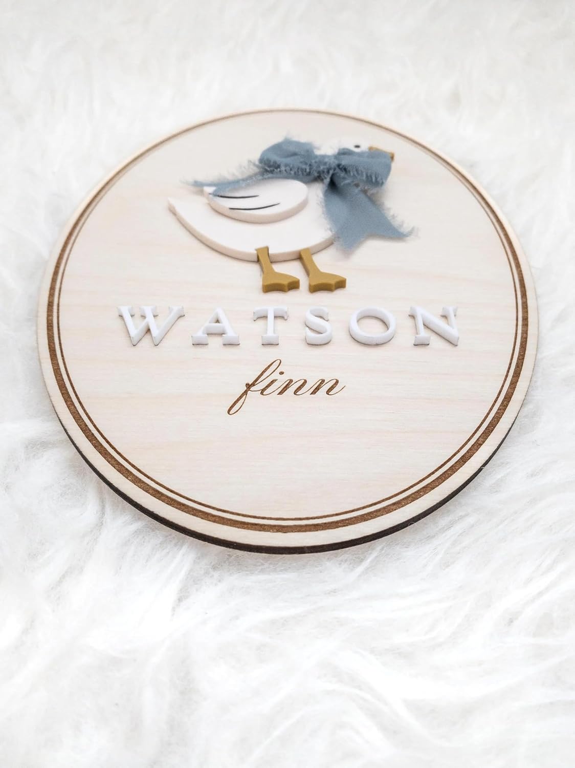 Personalized Goose Baby Name Sign – Custom Wooden Birth Announcement Plaque with Bow, Newborn Hospital Name Reveal Prop, Rustic Baby Nursery Decor, Handmade Gift for New Parents (BBW4)