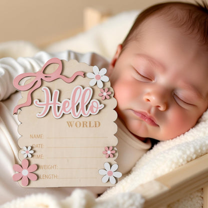 Baby Announcement Sign, Hello World Newborn Sign for Hospital, She’s Here Card, Baby Announcements Ideas, Newborn Photography Props Double-Sided (HW3)