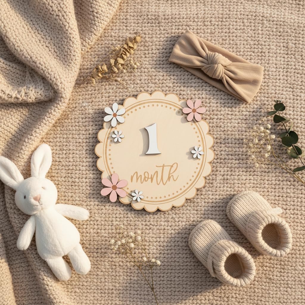 Baby Girl Monthly Milestone Signs, 1-12 Monthly Baby Milestone Girl, Newborn Photography Props Double-Sided, Nursery Decor for Girls (M08)