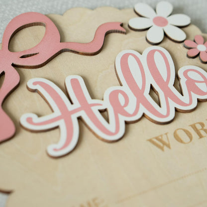 Baby Announcement Sign, Hello World Newborn Sign for Hospital, She’s Here Card, Baby Announcements Ideas, Newborn Photography Props Double-Sided (HW3)