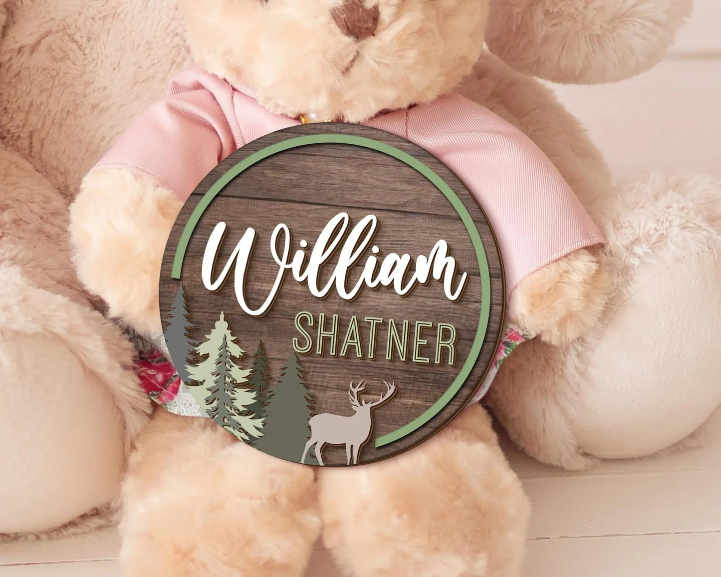 Personalized Forest Wood Baby Name Sign – Custom Wooden Birth Announcement Plaque with Baby Stats, Woodland Nursery Decor, Rustic Name Reveal Prop, BabyShower Gift for Boys & Girls (BBW10)