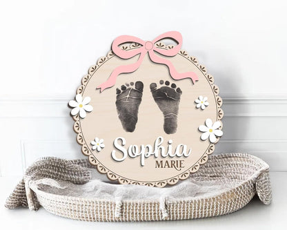 Personalized Wooden Baby Announcement Sign – Custom Birth Details Plaque, Floral Newborn Name Sign, Engraved Baby Reveal Prop, Nursery Wall Decor, BabyShower Gift for Girls (BBW7)