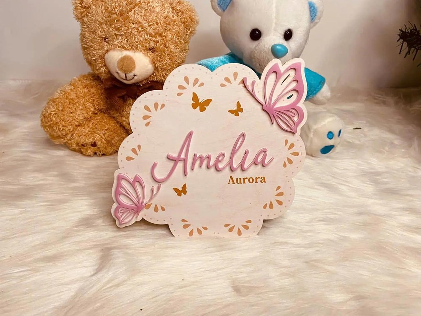 Custom Baby Arrival Butterfly Announcement Sign – Personalized Name and Birth Stats Plaque, Wooden Name Reveal Sign for Hospital, Newborn Photo Prop, Baby Keepsake Gift (BBW8)