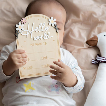 Baby Announcement Sign, Hello World Newborn Sign for Hospital, She’s Here Card, Baby Announcements Ideas, Newborn Photography Props Double-Sided (HW4)