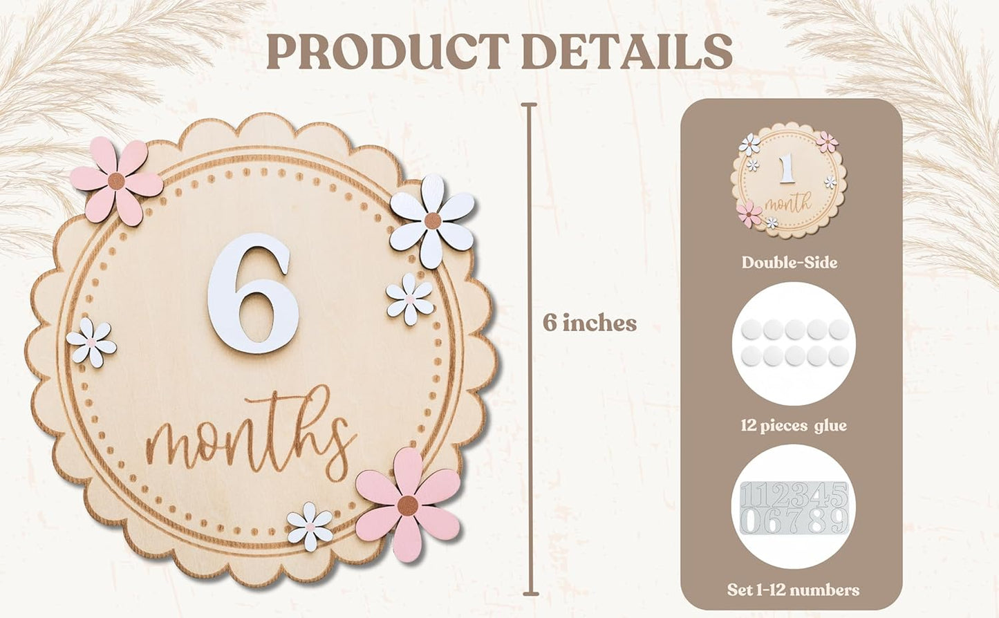 Baby Girl Monthly Milestone Signs, 1-12 Monthly Baby Milestone Girl, Newborn Photography Props Double-Sided, Nursery Decor for Girls (M08)