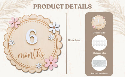 Baby Girl Monthly Milestone Signs, 1-12 Monthly Baby Milestone Girl, Newborn Photography Props Double-Sided, Nursery Decor for Girls (M08)