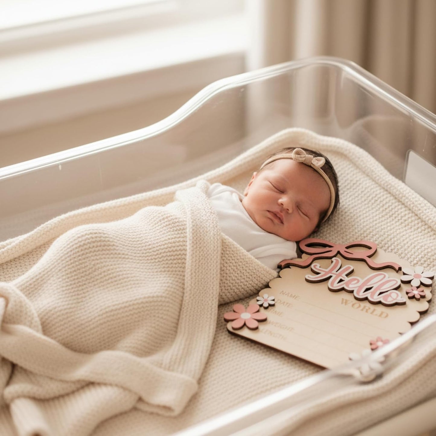 Baby Announcement Sign, Hello World Newborn Sign for Hospital, She’s Here Card, Baby Announcements Ideas, Newborn Photography Props Double-Sided (HW3)