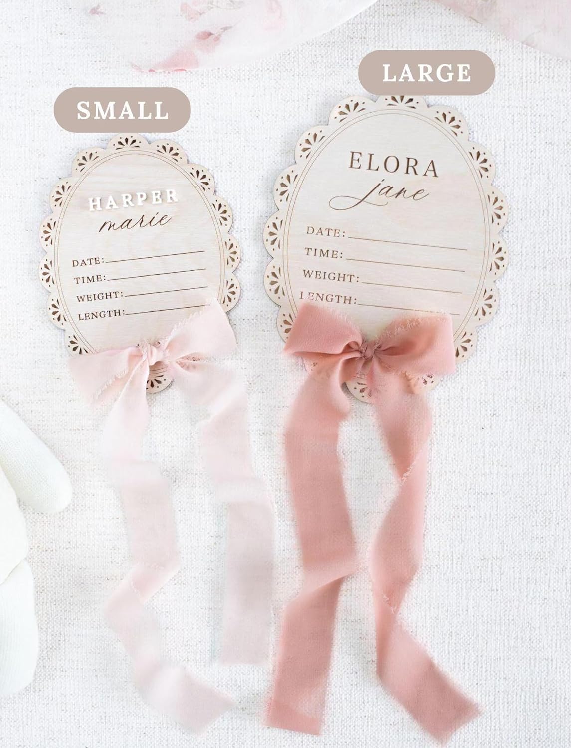 Personalized Baby Name Announcement Sign with Bow – Wooden Birth Stat Plaque for Newborn, Hospital Announcement Board with Ribbon, Baby Girl Nursery Decor, Newborn Keepsake Gift