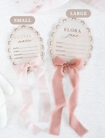 Personalized Baby Name Announcement Sign with Bow – Wooden Birth Stat Plaque for Newborn, Hospital Announcement Board with Ribbon, Baby Girl Nursery Decor, Newborn Keepsake Gift
