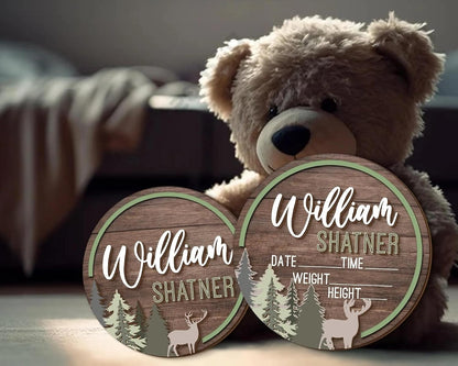 Personalized Forest Wood Baby Name Sign – Custom Wooden Birth Announcement Plaque with Baby Stats, Woodland Nursery Decor, Rustic Name Reveal Prop, BabyShower Gift for Boys & Girls (BBW10)