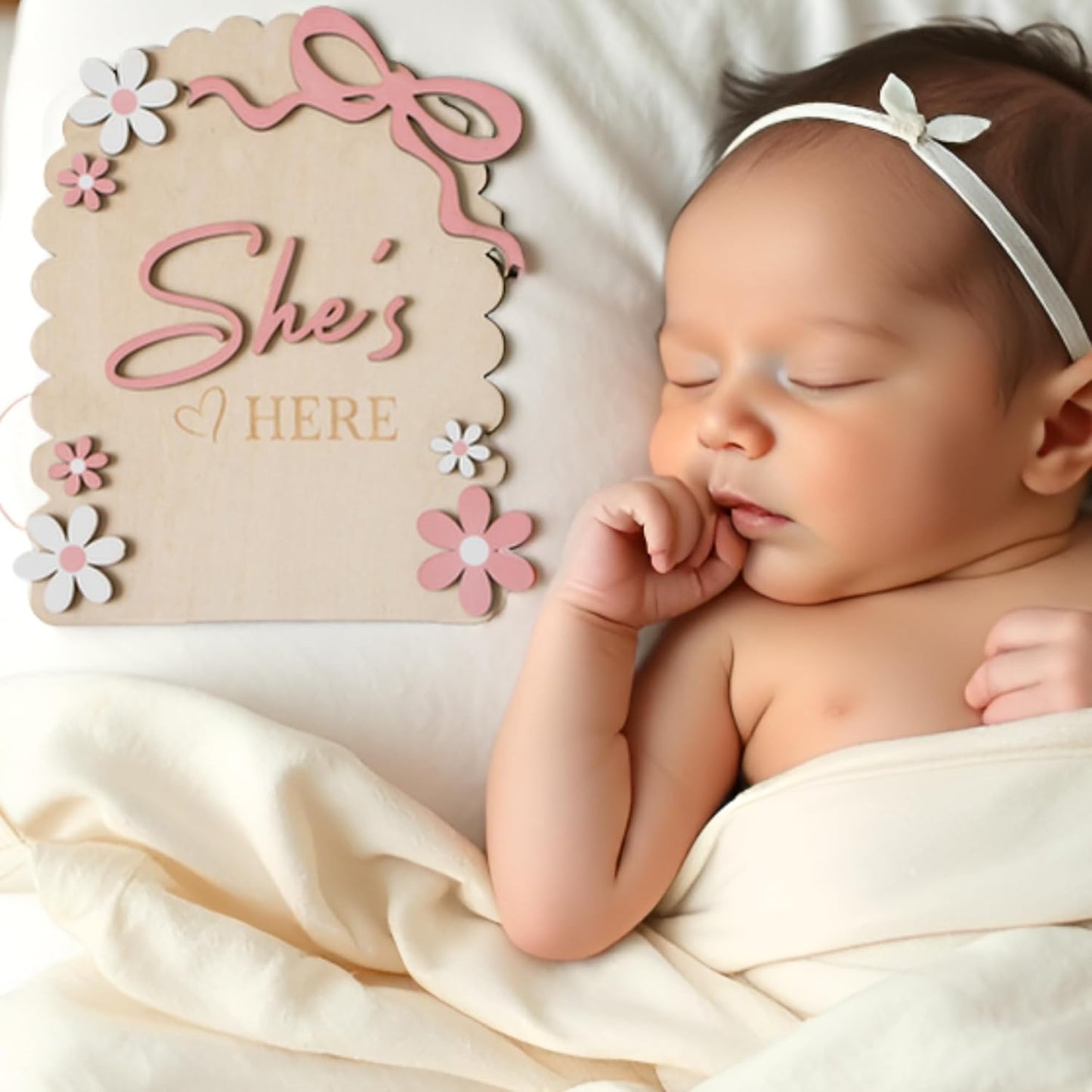 Baby Announcement Sign, Hello World Newborn Sign for Hospital, She’s Here Card, Baby Announcements Ideas, Newborn Photography Props Double-Sided (HW3)