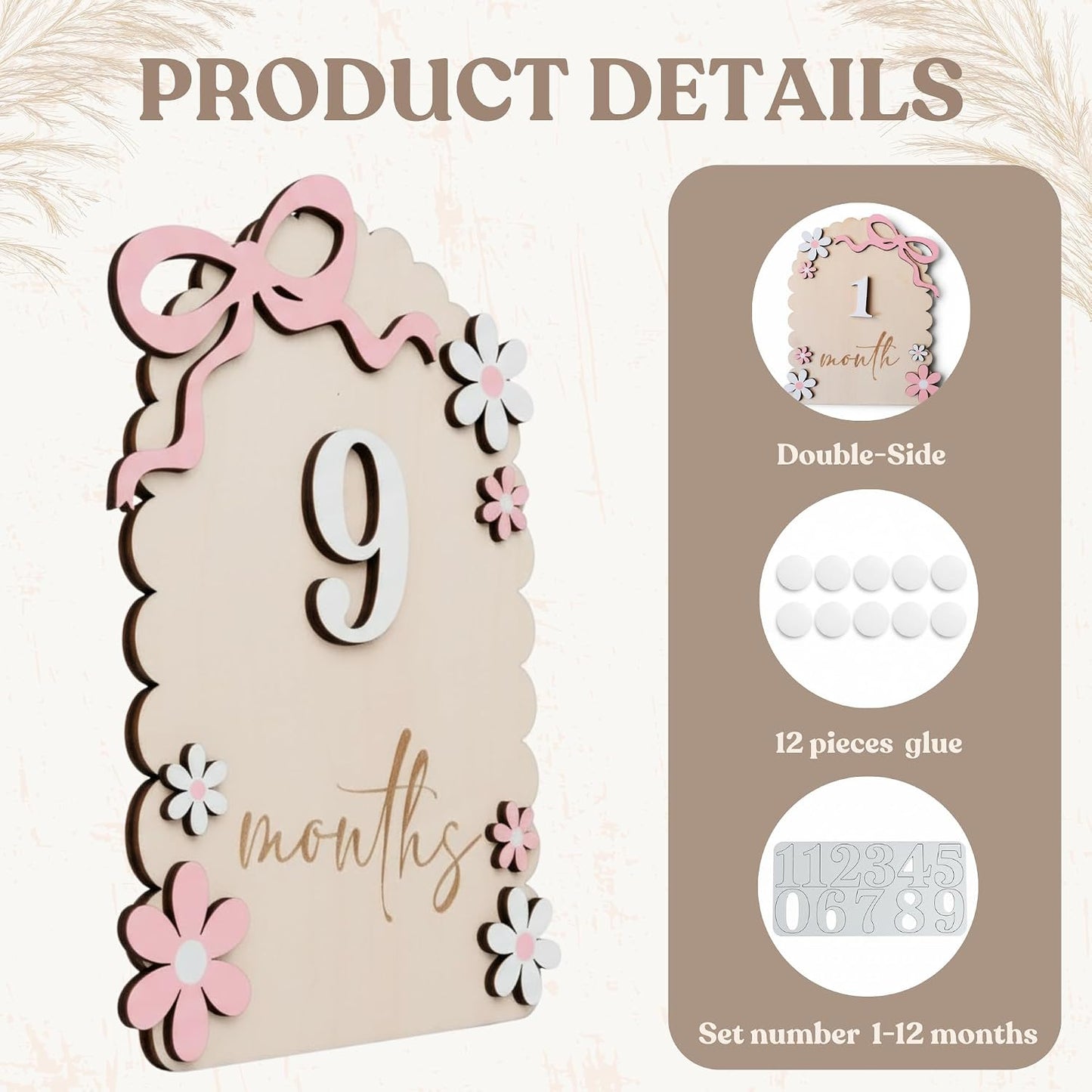 Baby Girl Monthly Milestone Signs, 1-12 Monthly Baby Milestone Girl, Newborn Photography Props Double-Sided, Nursery Decor for Girls (M02)
