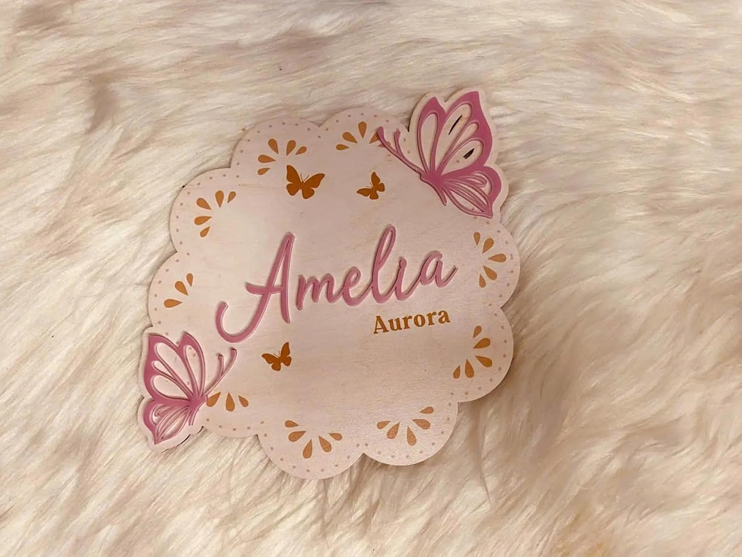 Custom Baby Arrival Butterfly Announcement Sign – Personalized Name and Birth Stats Plaque, Wooden Name Reveal Sign for Hospital, Newborn Photo Prop, Baby Keepsake Gift (BBW8)