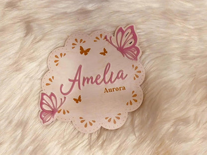 Custom Baby Arrival Butterfly Announcement Sign – Personalized Name and Birth Stats Plaque, Wooden Name Reveal Sign for Hospital, Newborn Photo Prop, Baby Keepsake Gift (BBW8)