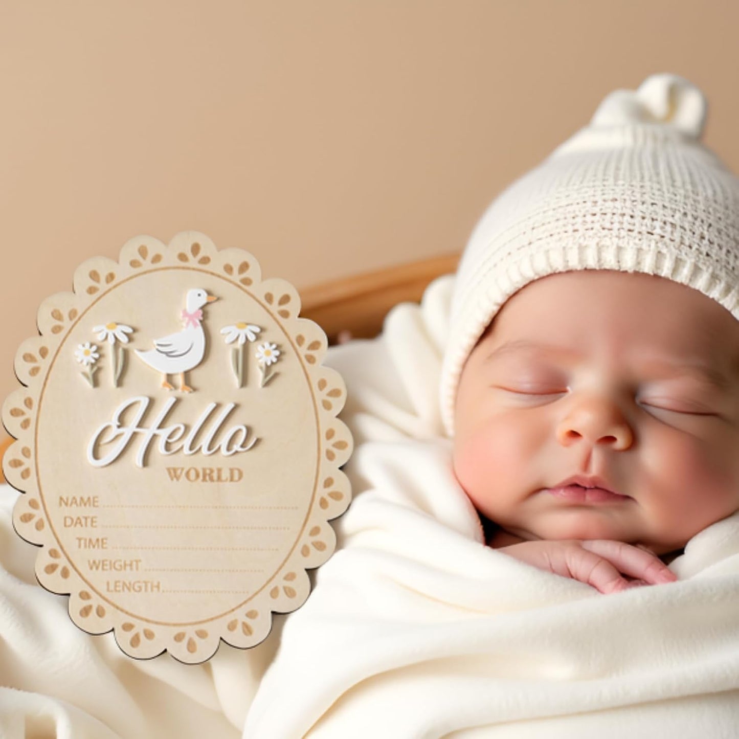 Baby Announcement Sign, Hello World Newborn Sign for Hospital, She’s Here Card, Baby Announcements Ideas, Newborn Photography Props Double-Sided (HW1)