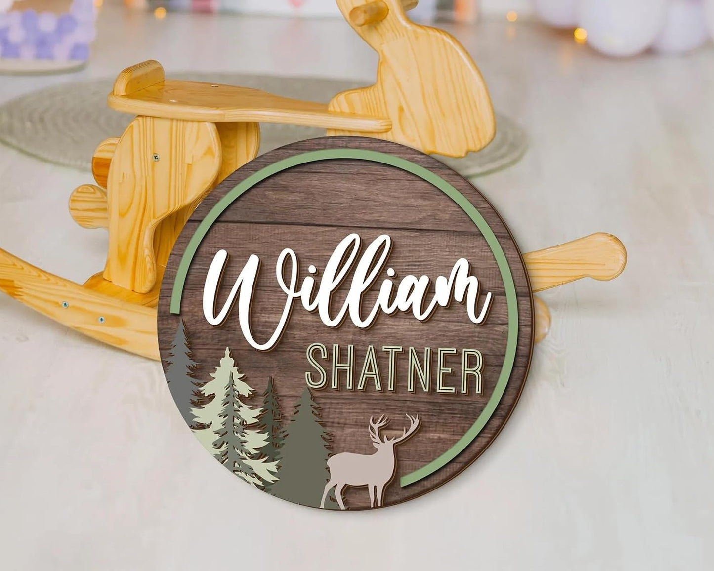 Personalized Forest Wood Baby Name Sign – Custom Wooden Birth Announcement Plaque with Baby Stats, Woodland Nursery Decor, Rustic Name Reveal Prop, BabyShower Gift for Boys & Girls (BBW10)
