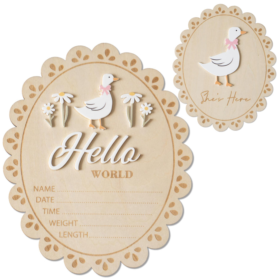 Baby Announcement Sign, Hello World Newborn Sign for Hospital, She’s Here Card, Baby Announcements Ideas, Newborn Photography Props Double-Sided (HW1)