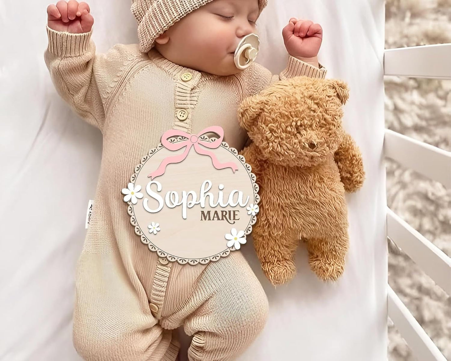 Personalized Wooden Baby Announcement Sign – Custom Birth Details Plaque, Floral Newborn Name Sign, Engraved Baby Reveal Prop, Nursery Wall Decor, BabyShower Gift for Girls (BBW7)