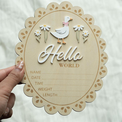 Baby Announcement Sign, Hello World Newborn Sign for Hospital, She’s Here Card, Baby Announcements Ideas, Newborn Photography Props Double-Sided (HW1)