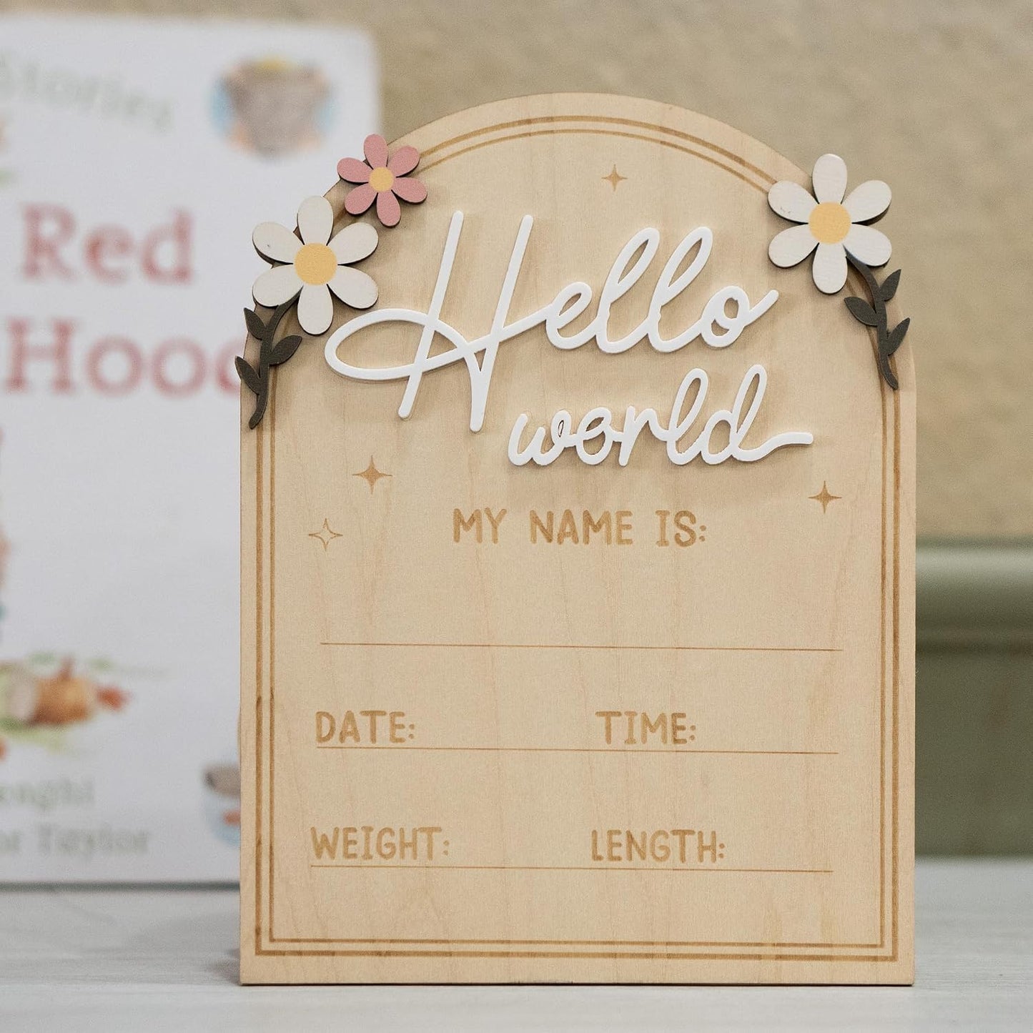 Baby Announcement Sign, Hello World Newborn Sign for Hospital, She’s Here Card, Baby Announcements Ideas, Newborn Photography Props Double-Sided (HW4)