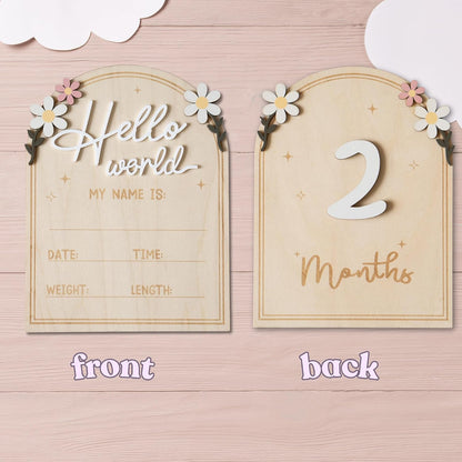 Baby Announcement Sign, Hello World Newborn Sign for Hospital, She’s Here Card, Baby Announcements Ideas, Newborn Photography Props Double-Sided (HW4)