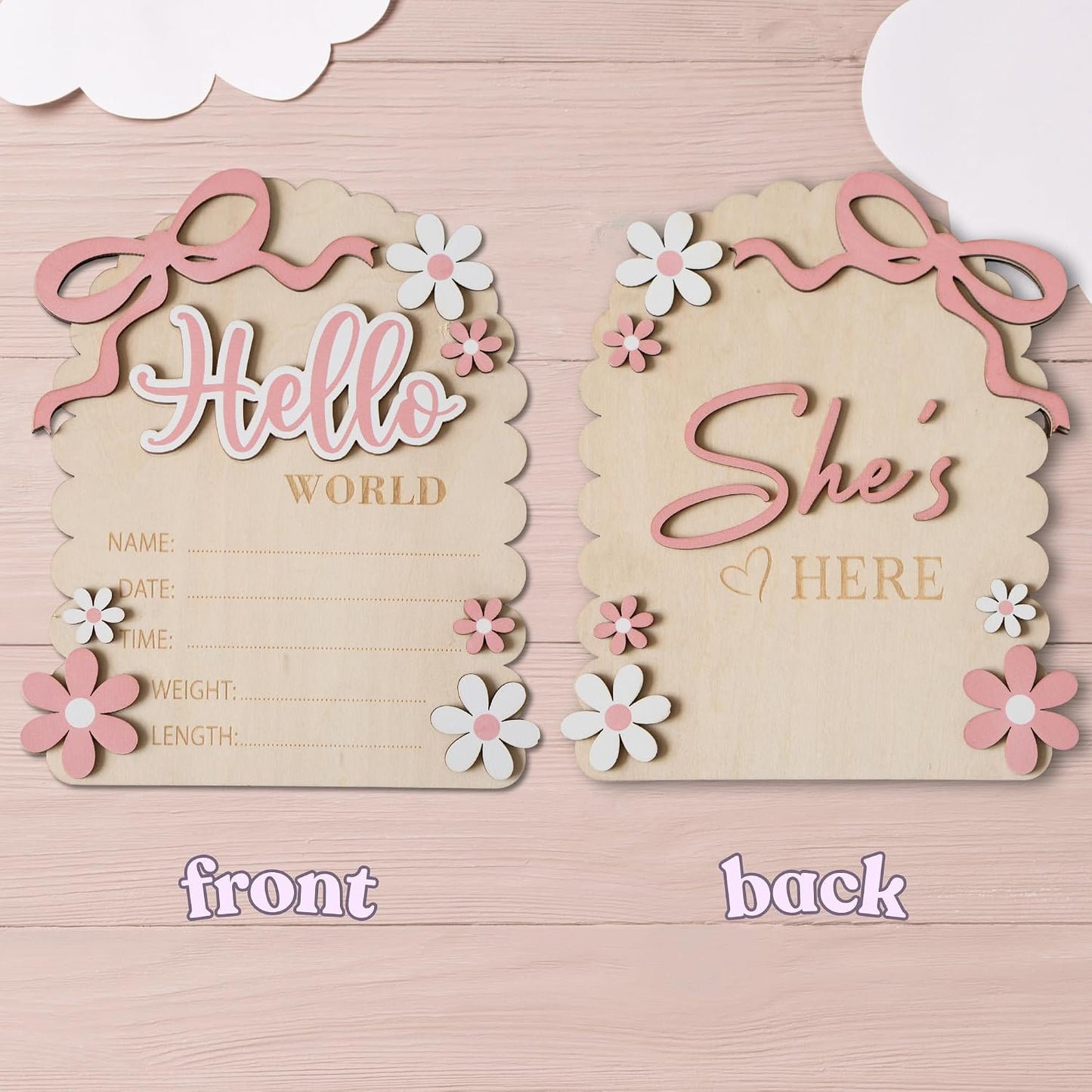 Baby Announcement Sign, Hello World Newborn Sign for Hospital, She’s Here Card, Baby Announcements Ideas, Newborn Photography Props Double-Sided (HW3)