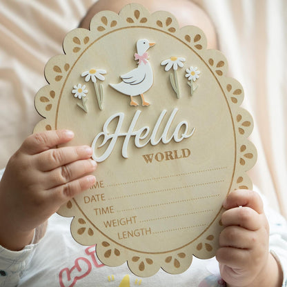 Baby Announcement Sign, Hello World Newborn Sign for Hospital, She’s Here Card, Baby Announcements Ideas, Newborn Photography Props Double-Sided (HW1)