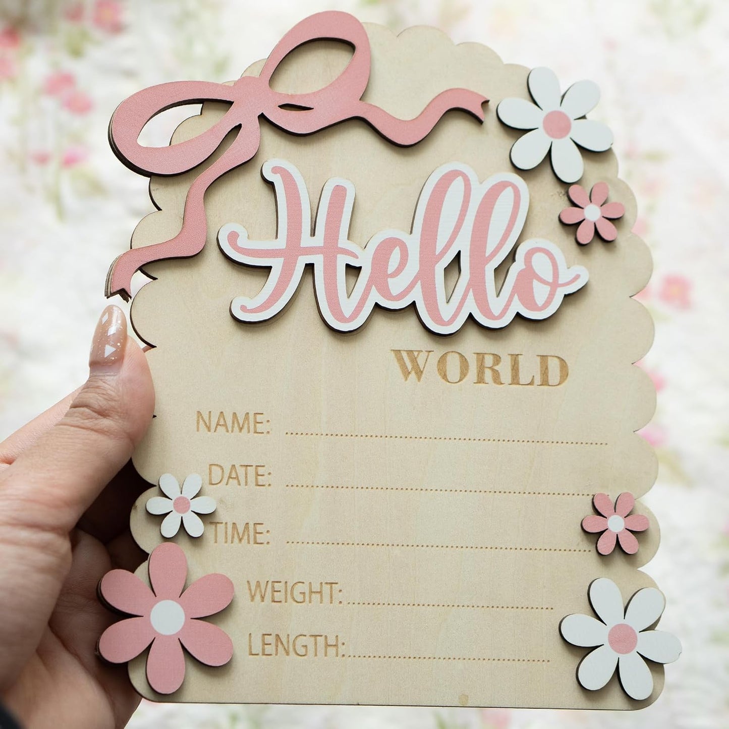 Baby Announcement Sign, Hello World Newborn Sign for Hospital, She’s Here Card, Baby Announcements Ideas, Newborn Photography Props Double-Sided (HW3)