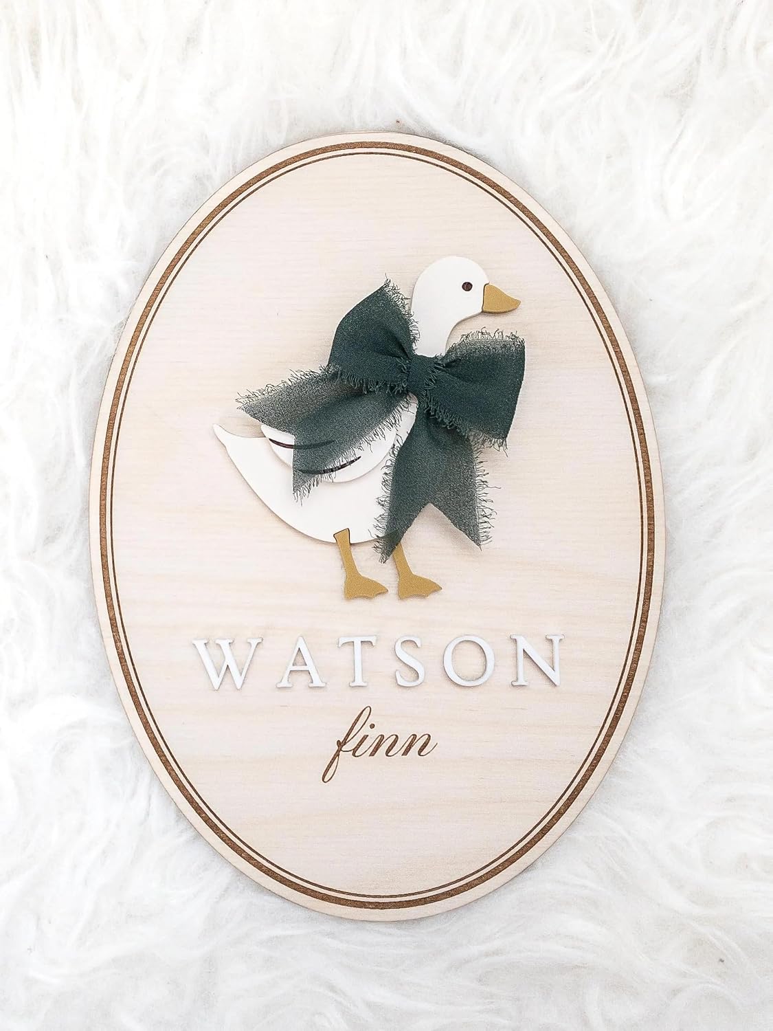 Personalized Goose Baby Name Sign – Custom Wooden Birth Announcement Plaque with Bow, Newborn Hospital Name Reveal Prop, Rustic Baby Nursery Decor, Handmade Gift for New Parents (BBW4)