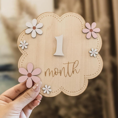Baby Girl Monthly Milestone Signs, 1-12 Monthly Baby Milestone Girl, Newborn Photography Props Double-Sided, Nursery Decor for Girls (M07)