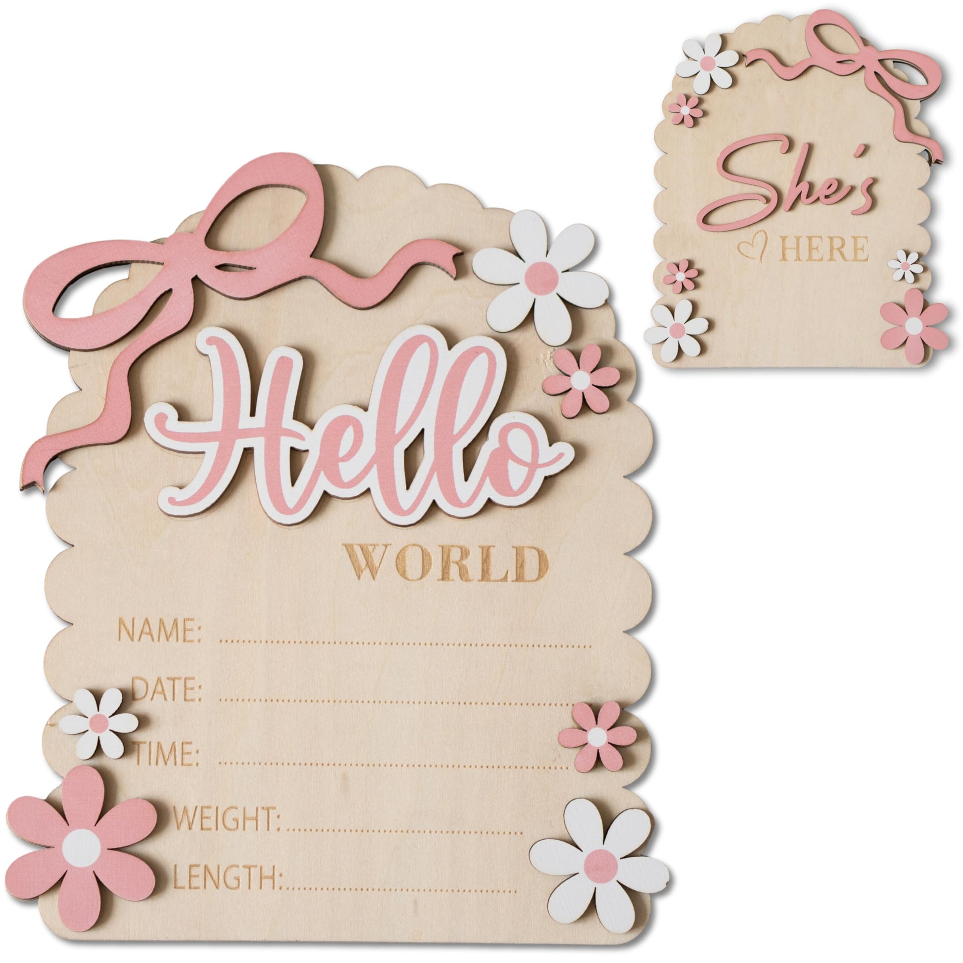 Baby Announcement Sign, Hello World Newborn Sign for Hospital, She’s Here Card, Baby Announcements Ideas, Newborn Photography Props Double-Sided (HW3)