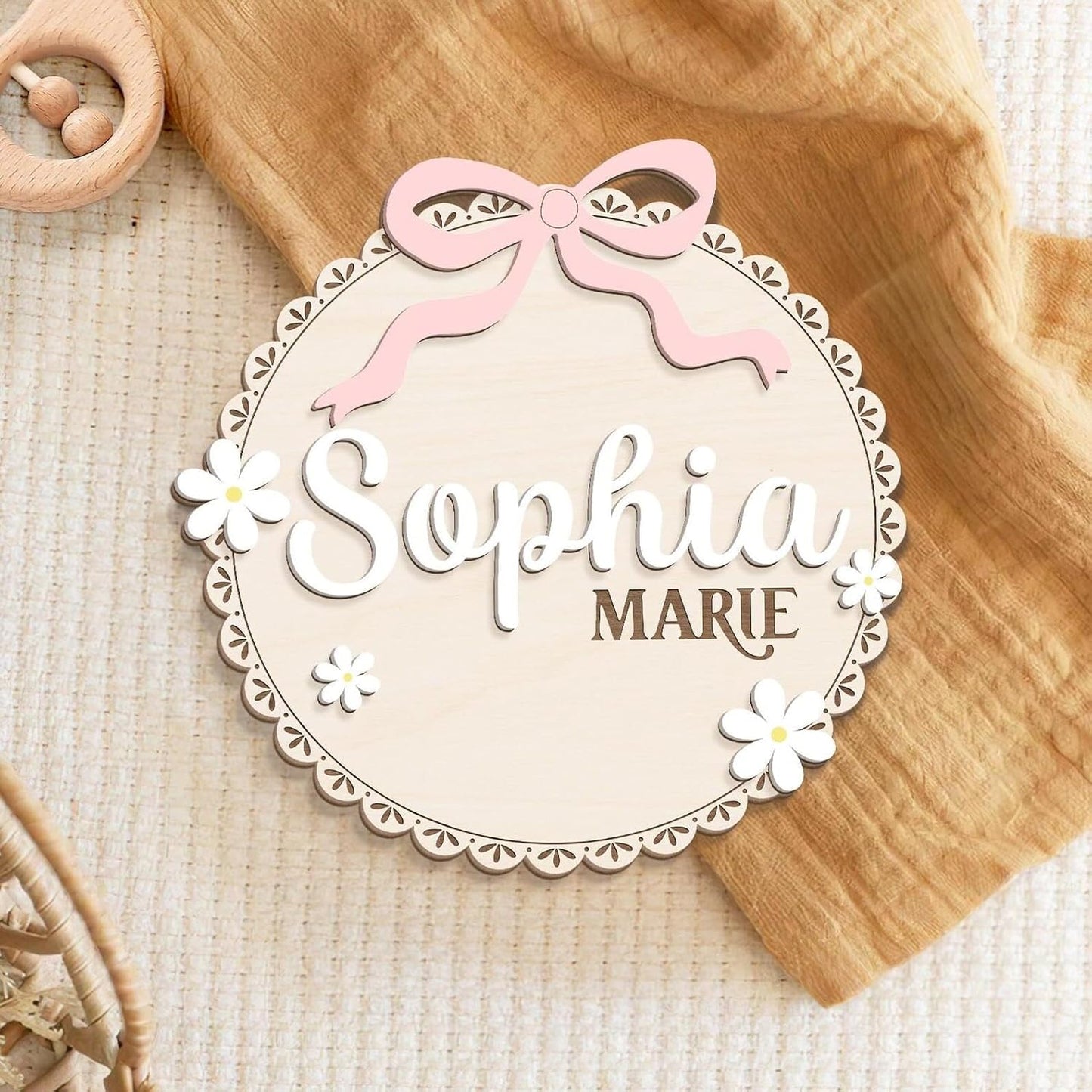Personalized Wooden Baby Announcement Sign – Custom Birth Details Plaque, Floral Newborn Name Sign, Engraved Baby Reveal Prop, Nursery Wall Decor, BabyShower Gift for Girls (BBW7)