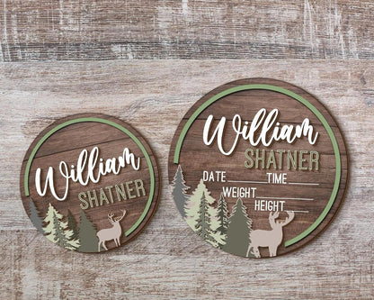 Personalized Forest Wood Baby Name Sign – Custom Wooden Birth Announcement Plaque with Baby Stats, Woodland Nursery Decor, Rustic Name Reveal Prop, BabyShower Gift for Boys & Girls (BBW10)